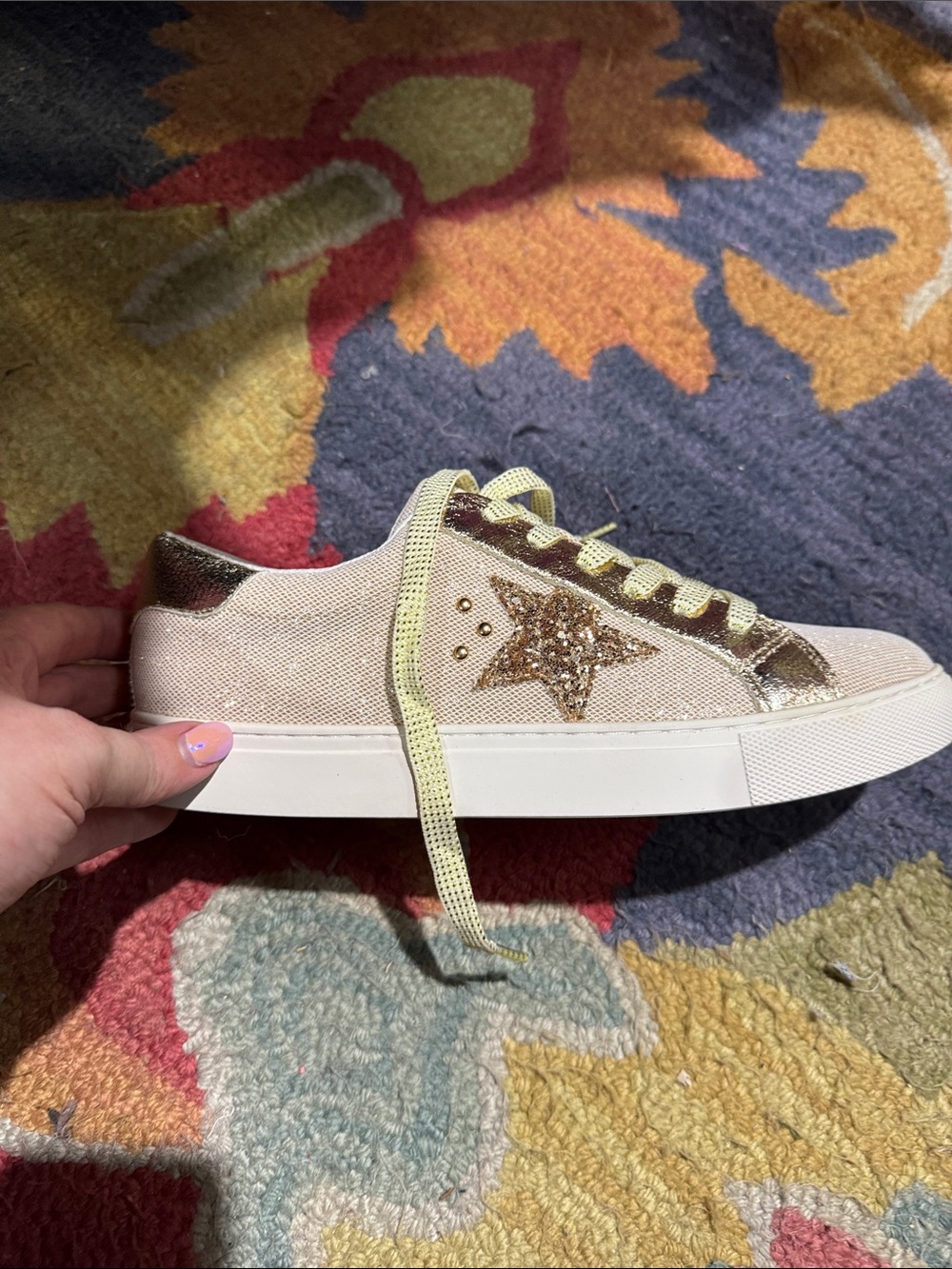 Corkys Cream Canvas Sneakers with Gold Glitter Star